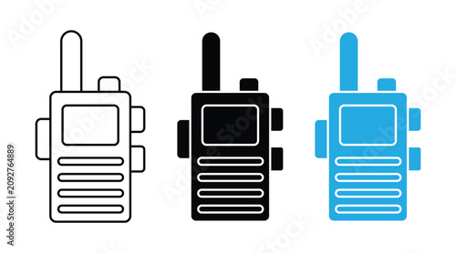 Foto Walkie Talkie Vector Icon Set, Two-Way Radio Communication Device Outline and Si