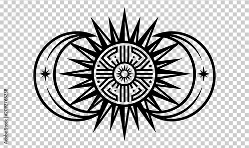 Принти на полотні Celestial sun and moon mystical vector, esoteric solar mandala with crescent moo