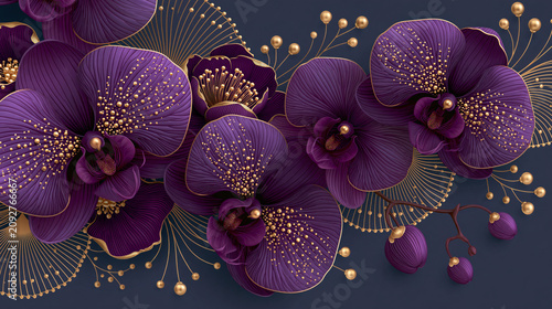 luxury purple orchids with elegant gold decorative accents
