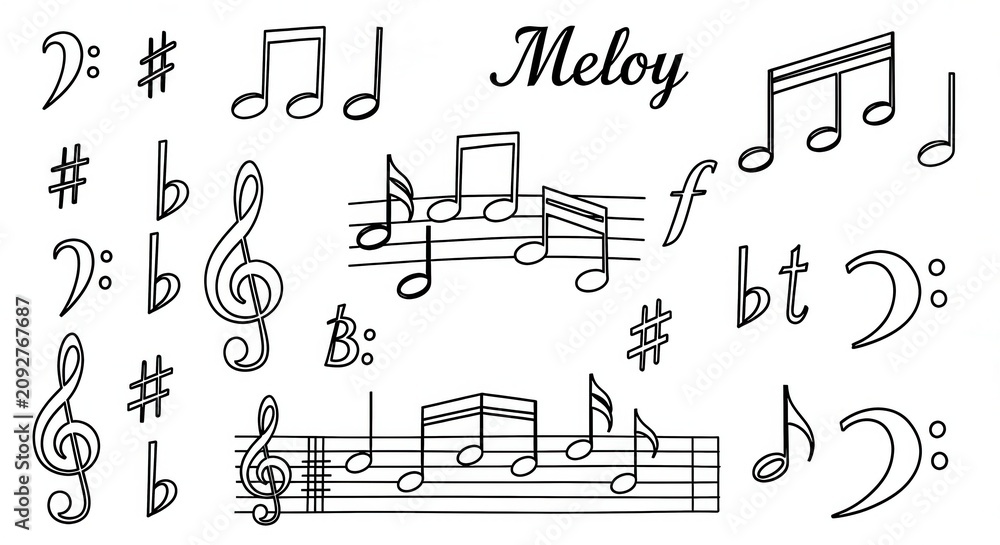 Naklejka premium Black and white musical notes and symbols collection.