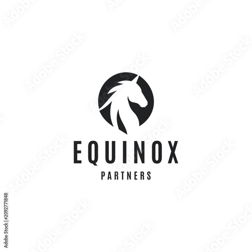 Equinox partners horse logo with circular mane mark, suitable for investment, consulting, equestrian, leadership, and premium corporate branding.