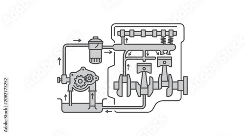 Foto Clean Black and White Line Drawing Diagram of an Internal Combustion Engine with