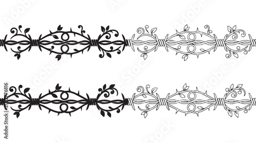 Tableau sur toile black silhouette with line art vector icon of barbed wire bo