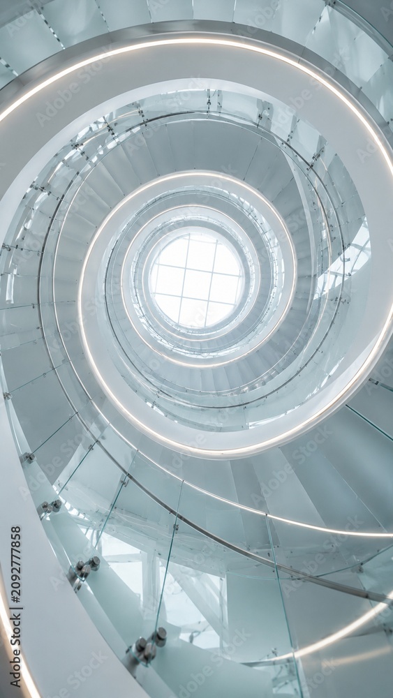 Fototapeta premium Bright White Spiral Architecture Looking Upward Through Modern Atrium