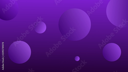 Abstract dark purple gradient background featuring floating 3D spheres and geometric circular shapes.