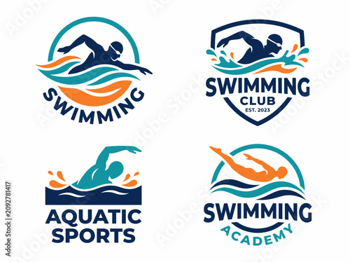 Set of swimming club and aquatic sports logo templates