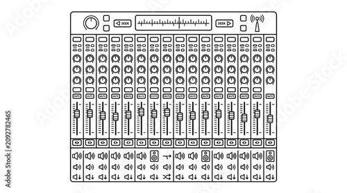 Konstfotografi Dynamic Black and White Sound Mixing Console with Multiple Knobs Sliders and Ico