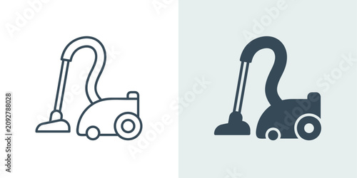 Canister vacuum cleaner icon set in outline and filled styles