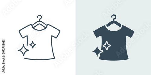 Clean T-shirt on hanger icon set in outline and filled styles