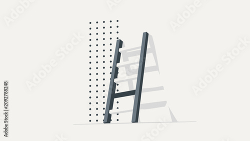 Minimalist dark grey ladder with white rungs leaning against a clean, light wall with subtle dotted pattern, symbolizing progress, growth, and aspiration.