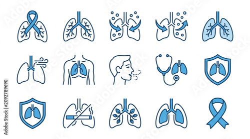 Foto Collection of medical icons representing lungs and respiratory health awareness