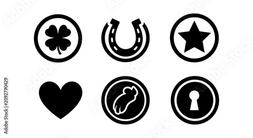 Photos Lucky Charms Icons, Good Fortune Symbols, Luck Elements, Vector Graphics Set