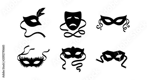 Masquerade Masks Vector Icons Set, Carnival Celebration Symbols, Venetian Party Elements