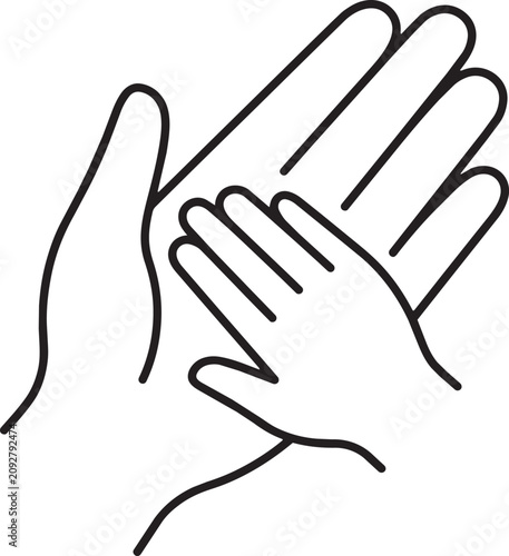 Bild auf Leinwand Art & Illustration, Minimalist line icon of clapping hands with a large adult hand holding a child hand