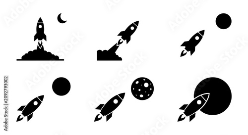 Tableau sur toile Rocket Launch Icons, Space Exploration Vector Set, Cosmic Journey Graphics