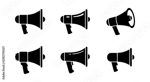 Cuadro en lienzo Megaphone Icons Set, Announcement Symbols, Communication Vector Graphics