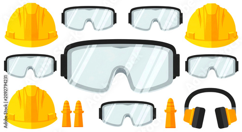 Foto Flat vector knolling of industrial safety gear