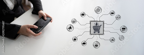 Bild auf Leinwand Omni-channel marketing and online shopping strategies, cross-platform customer experience, brand unification, and integrated marketing communication across digital channels