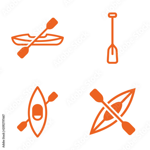 Set of Orange Kayak and Paddle Icons for Water Sports