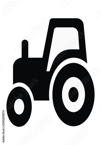 Black and white silhouette of a tractor on a plain background