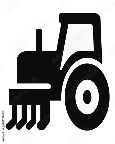 Black Silhouette of Tractor with Implements for Agricultural Use