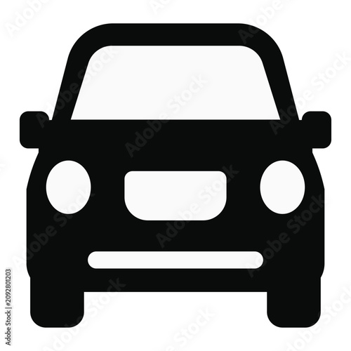 Minimalist Black Silhouette of a Car Front View on White Background