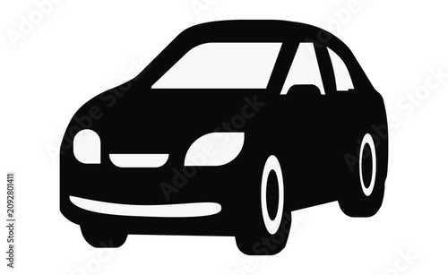 Black silhouette of a modern car icon suitable for various uses
