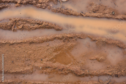 Obraz na plátně muddy puddle with tracks in it