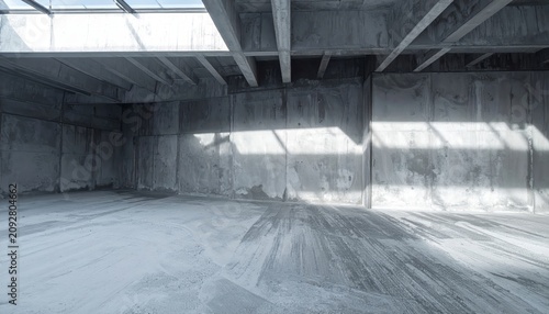 Empty Industrial Warehouse with Rough Concrete Wall and Sunlight Ray