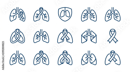 Fotografía Set of Lung Icons with Awareness Ribbons and Shield Symbol.