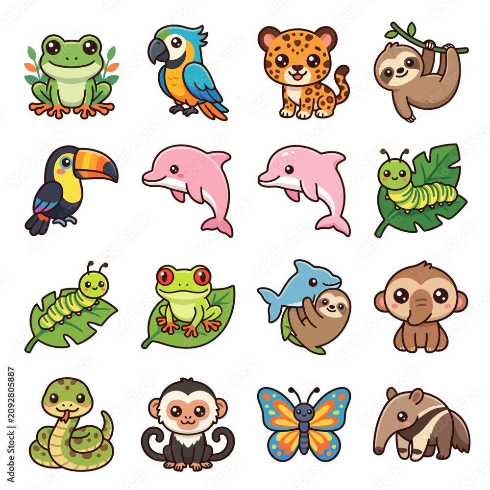 Obraz premium Colorful cartoon wild animals collection.