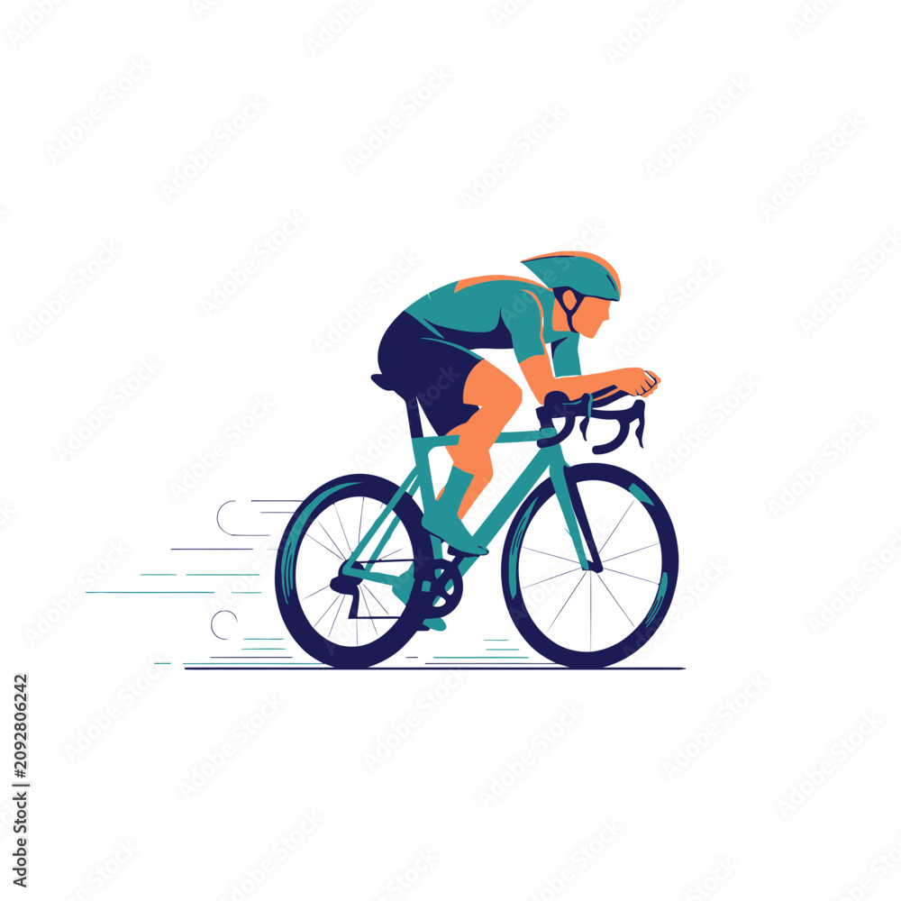 Obraz premium Minimalist Vector Illustration of Professional Cyclist Racing on Road Bike