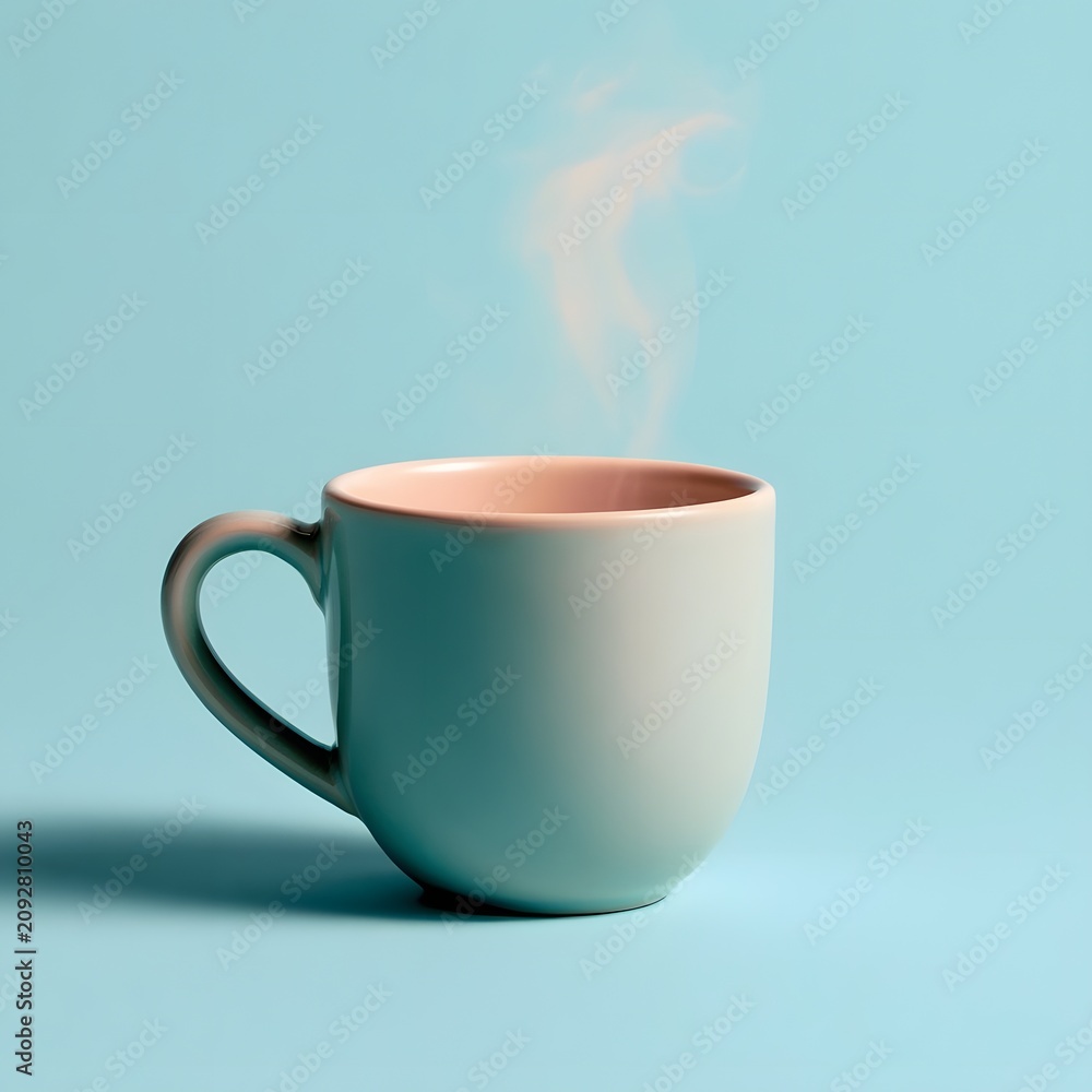 Fototapeta premium Minimalist Coffee Cup with Steam on Pastel Blue Background