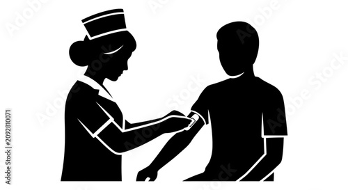 Tableau sur toile Silhouette illustration of a nurse administering an injection to a patient