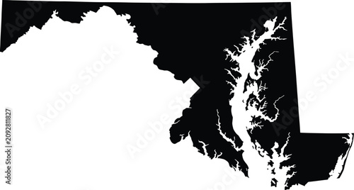 black silhouette map of Maryland with white background
