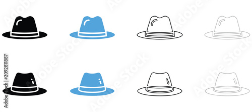 Obraz na płótnie Fedora hat vector icon, bowler hat fedora hat symbol vector, silhouette and outl