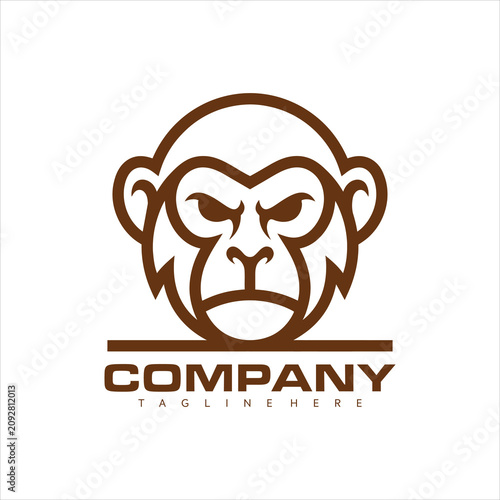 Photography Brown monkey head logo design with angry expression and company tagline on white background, vector illustration for business branding and marketing materials