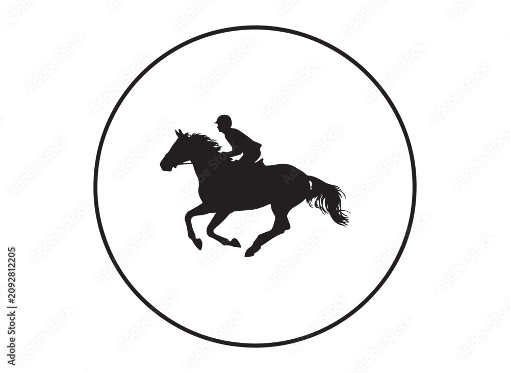 Fototapeta premium Equestrian Rider and Galloping Horse Silhouette Graphic