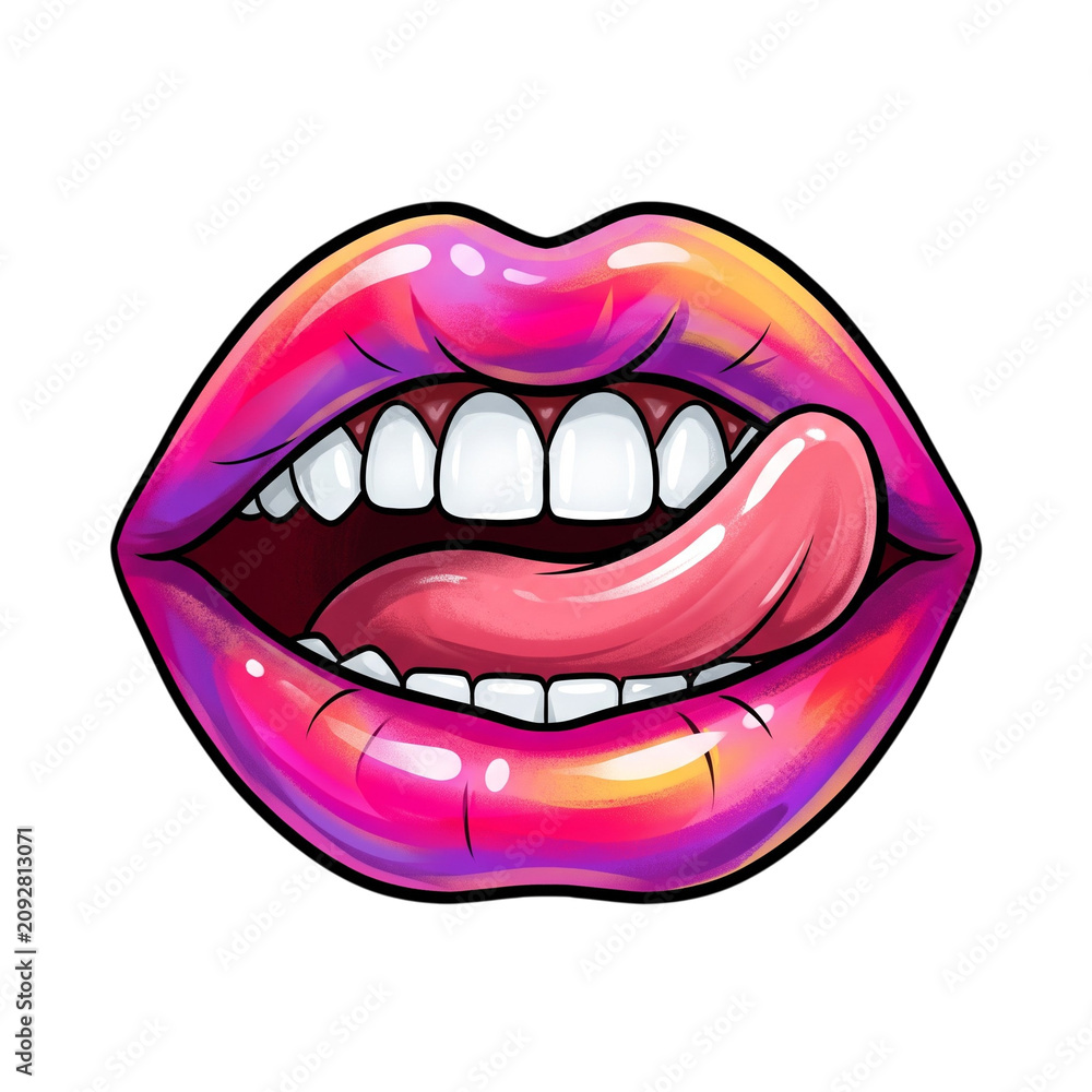 Fototapeta premium Colorful pop art illustration of lips with tongue sticking out