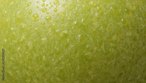 Close Up of Green Apple Skin with Water Droplets Showing Freshness and Juiciness