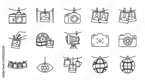 фотографія Hand-Drawn Camera and Photo Icons: Vintage, Retro, Photography Collection