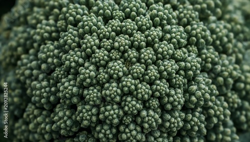 Close-up of Green Broccoli Florets on Fresh Vegetable Head