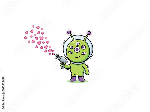Photos Cute Alien With Three Eyes And Antennae Wearing A Space Helmet Holding A Ray Gun