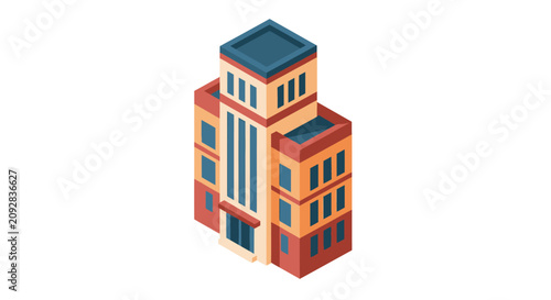 Isometric illustration of a modern building isolated on a white background