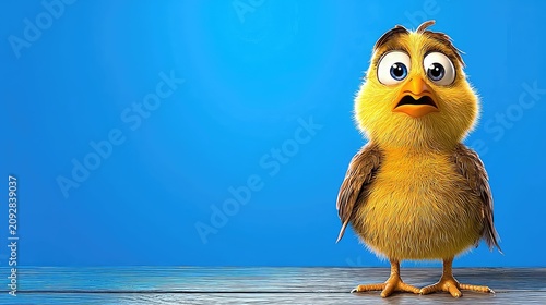 3D Rendered Cute Fluffy Yellow Chick with Surprised Expression