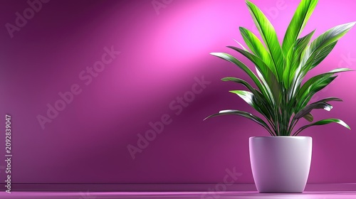 Potted Green Plant against Vibrant Pink Wall Background