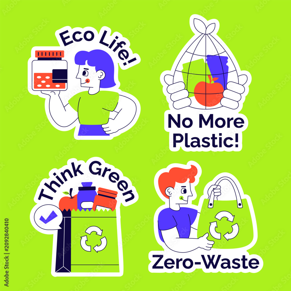 Naklejka premium Zero Waste Grocery Store Social Media Label Flat Cartoon Background Illustration