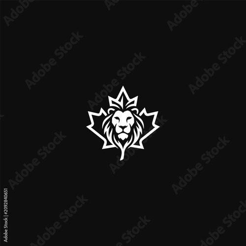 Lion Head Maple Leaf Crown Logo Vector on Black
