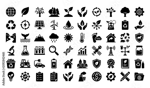Konstfotografi Environmental icons set ecology sustainability and green technology graphics