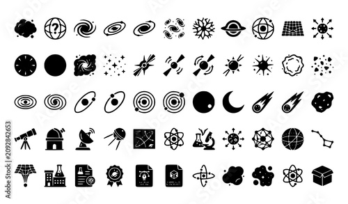 Fotografie Space exploration icons astronomy astrophysics and cosmic phenomena collection